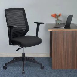 Nilkamal Trenton Black Fabric Mid Back Office Chair with Height Adjustable & Swivel-31