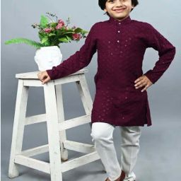 Ahhaaaa Kids Purple & White Cotton Embroidered Full Sleeves Kurta Set-image-67