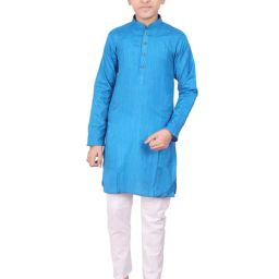 Pro-Ethic Style Developer Kids Blue & White Solid Full Sleeves Kurta with Pyjamas-image-15