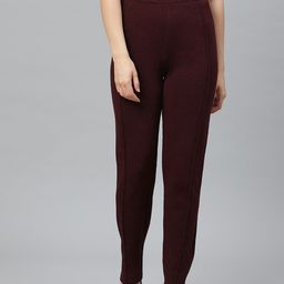 W Women Burgundy Solid Acrylic Trousers-image-69