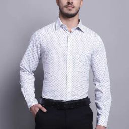 Cantabil Navy & White Regular Fit Printed Shirt-picture-17
