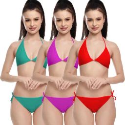 FIMS Red & Purple Plain Bra Panty Sets - Pack Of 3-image-75