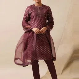 Folksong by W Purple Cotton Printed Straight Kurta-image-11