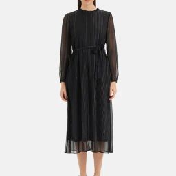 Kazo Black Striped Midi Dress-image-0
