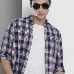 The Indian Garage Co Men Navy Blue & White Checked Casual Shirt-image-44