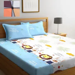 Klotthe Printed White 210 TC Cotton Blend King 2 Bed Sheets with 4 Pillow Covers-picture-13