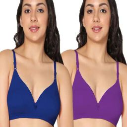IN CARE Purple & Blue Cotton T-Shirt Bras - Pack Of 2-image-63