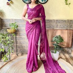 Saree Mall Purple Embellished Saree With Unstitched Blouse-image-86