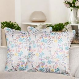 Vendola White & Blue Set of 2 Embroidered Velvet Square Cushion Covers-picture-42