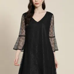 Qurvii Black Lace A Line Dress-image-98