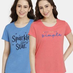 Rosaline by Zivame Blue & Coral T-Shirts - Pack Of 2-image-49