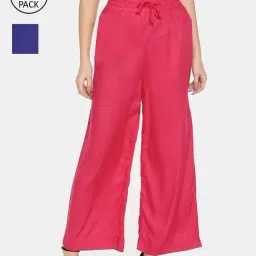 TWIN BIRDS Blue & Pink Mid Rise Palazzos - Pack Of 2-picture-30