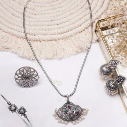 Teejh Pitara Collection Oshee Silver Oxidized Jewellery Set-picture-3