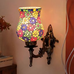 Devansh White & Yellow Textured Metal Traditional Wall Lamp-19