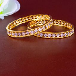 Zevarly Set Of 2 Gold Plated American Diamond Stone Studded Bangles-image-31