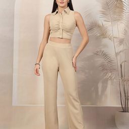 aayu Shirt Collar Sleeveless Top With Trouser-image-46
