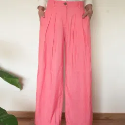 Seesa Coral Pink Capsule Marilyn Wide-Legged Trousers-image-42
