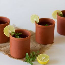 AMALAFIEE CERAMICS Red 4 Pieces Printed Terracotta Matte Kulladhs 240ml-44