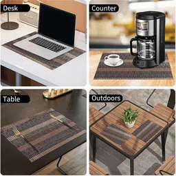 Kuber Industries Placemats Set Of 6 Unisex Brown Striped Rectangular Shape Table Mats image 4