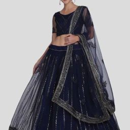 Atsevam Blue Embroidered Semi-Stitched Lehenga Choli Set With Dupatta-picture-24