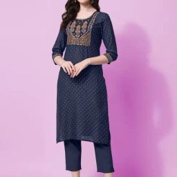 MIRCHI FASHION Navy Embellished Straight Kurta-image-55