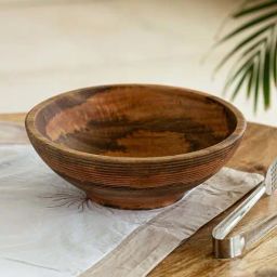 ExclusiveLane Dark Brown Mango Wood Spiral Carve' Handcrafted Serving Salad Bowl-31