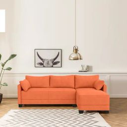 Trevi Duke Orange Fabric & Neem Wood 6 Seater RHS Sectional Sofa-14