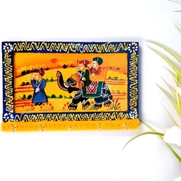 apka mart Yellow & Blue Printed 5-Hooks KeyHolder-32