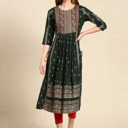 SHOWOFF Dark Green Cotton Printed Kurta-picture-35