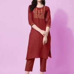 MIRCHI FASHION Maroon Embellished Straight Kurta-picture-37