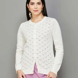 Melange by Lifestyle White Self Pattern Cardigan-picture-16