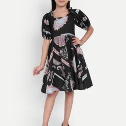 TILISM Girls Ethnic Motifs Printed Tie-Ups Fit And Flare Knee Length Dress-29