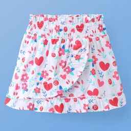 Babyoye Eco-Conscious 100% Cotton Knee Length Skirt Floral Print - White & Red-image-68