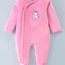ToffyHouse Cotton Full Sleeves Footed Romper with Unicorn Embroidery - Light Pink-image-68