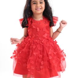 Mark & Mia Sleeveless Party Frock With Net & Floral Applique - Red-image-61