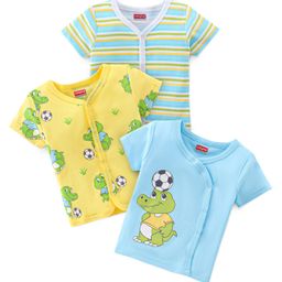 Babyhug 100% Cotton Interlock Knit Half Sleeves Front Open Vests Striped & Croc Print Pack Of 3 - Milticolor-image-8