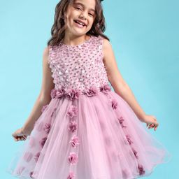 Mark & Mia Sleeveless Party Frock With Pearls & Floral Applique - Pink-picture-16