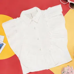Pantaloons Junior Cotton Viscose Linen Frill Sleeves Solid Top - Off White-picture-32