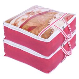 Kuber Industries Blanket Cover  Non-Woven Blanket Cover for Saree  Zipper Storage Bag for Clothes  Wardrobe Organizer with Top Transparent Window  Extra Large  Pack of 2  Pink-22