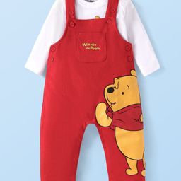 Babyhug Disney Single Jersey Knit Dungaree & Full Sleeves T-Shirt With Winnie The Pooh Graphics - Red & White-image-51