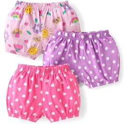 Babyhug 100% Cotton Knit Bloomers with Tropical & Polka Dot Print Pack of 3 - Pink & Purple-image-63