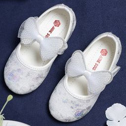 Mine Sole Bow Applique Detailed & Pearl Embellished With Velco Closure Mary Jane Ballerinas - White-image-37