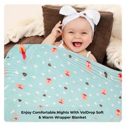 Voidrop Supersoft Double LayeredAll Season Velvet Baby Blanket with Star & Teddy Print- Sea-Green-picture-25
