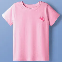 Pine Kids Cotton Knit Half Sleeves T-Shirt With Heart Print - Pink-picture-27