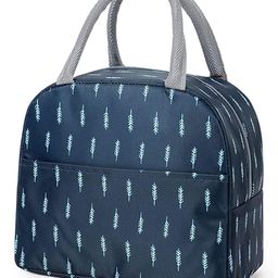 House of Quirk Insulated Lunch Bags Small for Women Work,Student Kids to School,Thermal Cooler Tote Bag Picnic Organizer Storage Lunch Box Portable (Blue Leaf) (Nylon)-picture-15