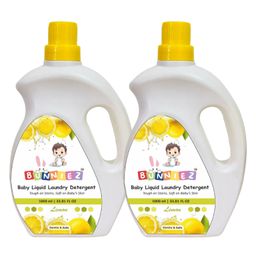 Bunniez Baby Laundry Detergent, Lemon Fragrance | Liquid Detergent for Baby Clothes | Kills Barteria | Free From Harsh Chemicals & Colorant - 2 x 1L (Pack of 2)-27