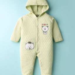 Pink Rabbit Knit Full Sleeves Footed Sleep Suits with Teddy Embroidery - Light Green-image-26