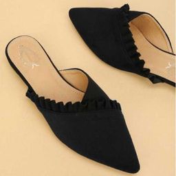 Shoetopia Colour Blocked Frill Detailed Slip On Mules - Black-image-89