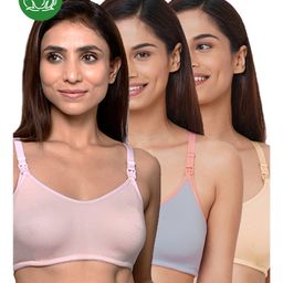 Inner Sense Organic Cotton Knit Pack of 3 Solid Antimicrobial Bras With Nursing Access - Multi Colour-picture-28