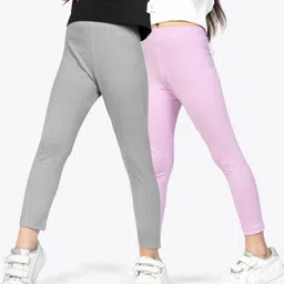 Ariel Cotton Knit Pack Of 2 Solid Non Transparent Leggings - Pink & Grey-picture-41